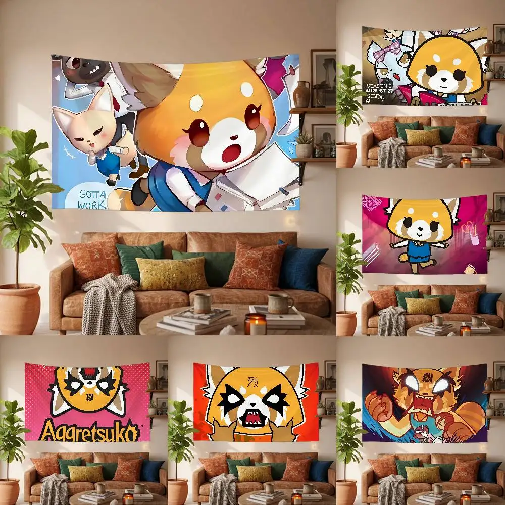 A-Aggretsuko Rock Tapestry Wall Hanging Tapestry Art Deco Blanket Curtain Hanging At Home Bedroom Living Room Decor