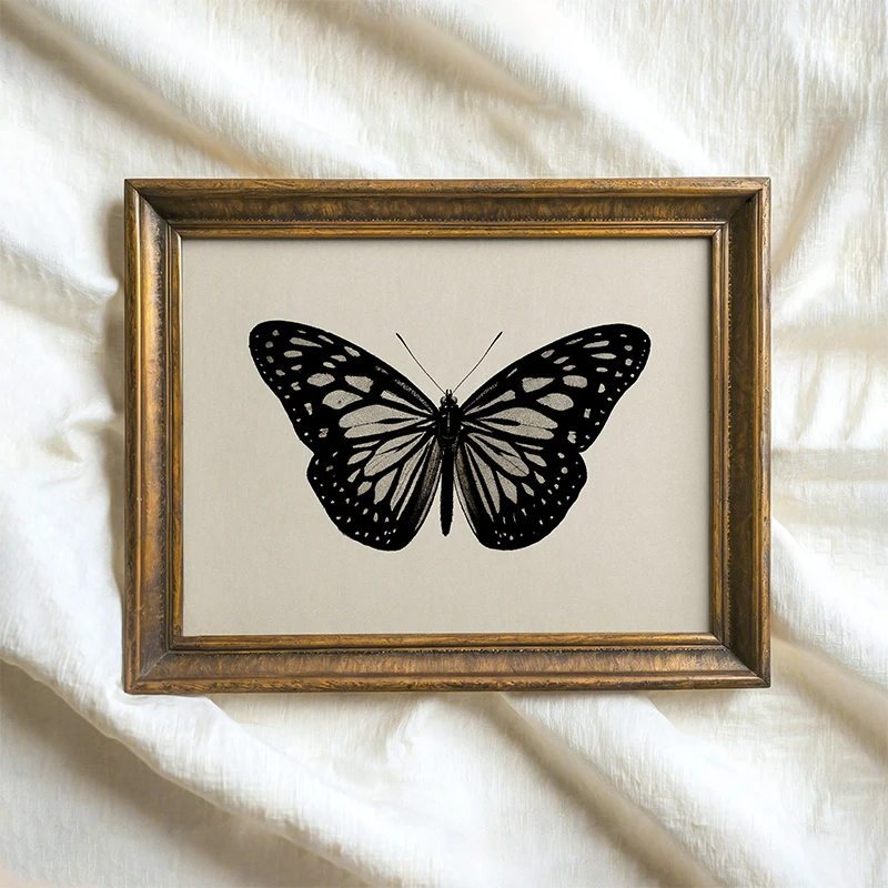 Vintage Black White Butterfly Dark Moody Insect Posters and Prints Canvas Printing Wall Art Picture for Living Room Home Decor