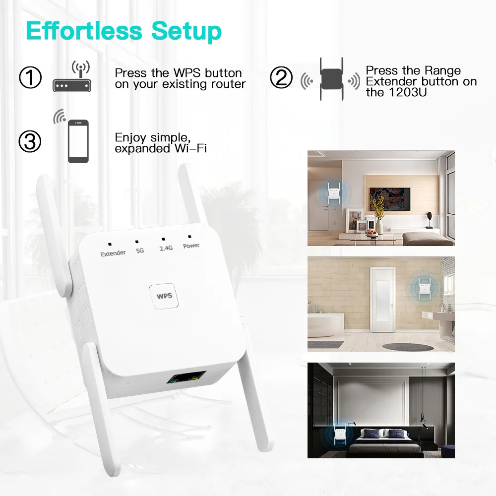 2.4G/5Ghz WiFi Repeater 1200M Wireless Router AP WPS WIFI Amplifier Range Extender Signal Booster Wlan Networking Expander