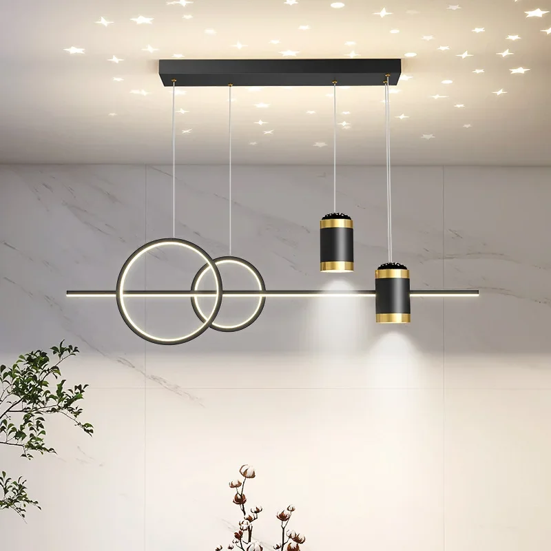 

Nordic Starry Sky Led Chandelier Fixtures Modern Dining Table Pendant Lights Light Luxury Minimalist Long Indoor Bar Counter