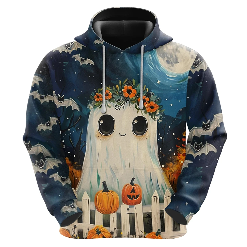 Funny Spooky Graphic Sweatshirts Cute Ghost Hoodies for Men Clothes Casual Female Pullovers Halloween Streetwear Boy Gifts Hoody