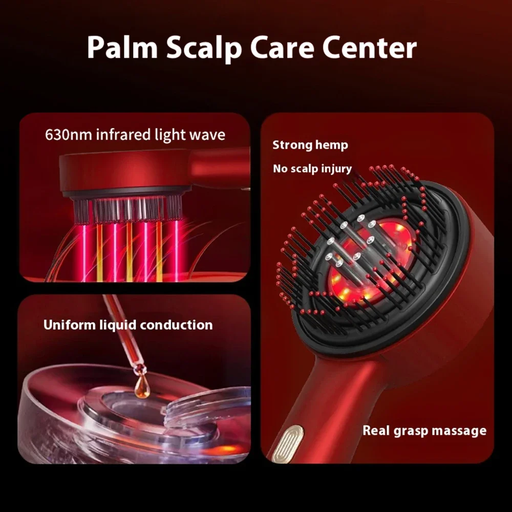 2025 novo pente de cabelo elétrico portátil luz vermelha escova de crescimento do cabelo couro cabeludo relaxamento cabeça massageador