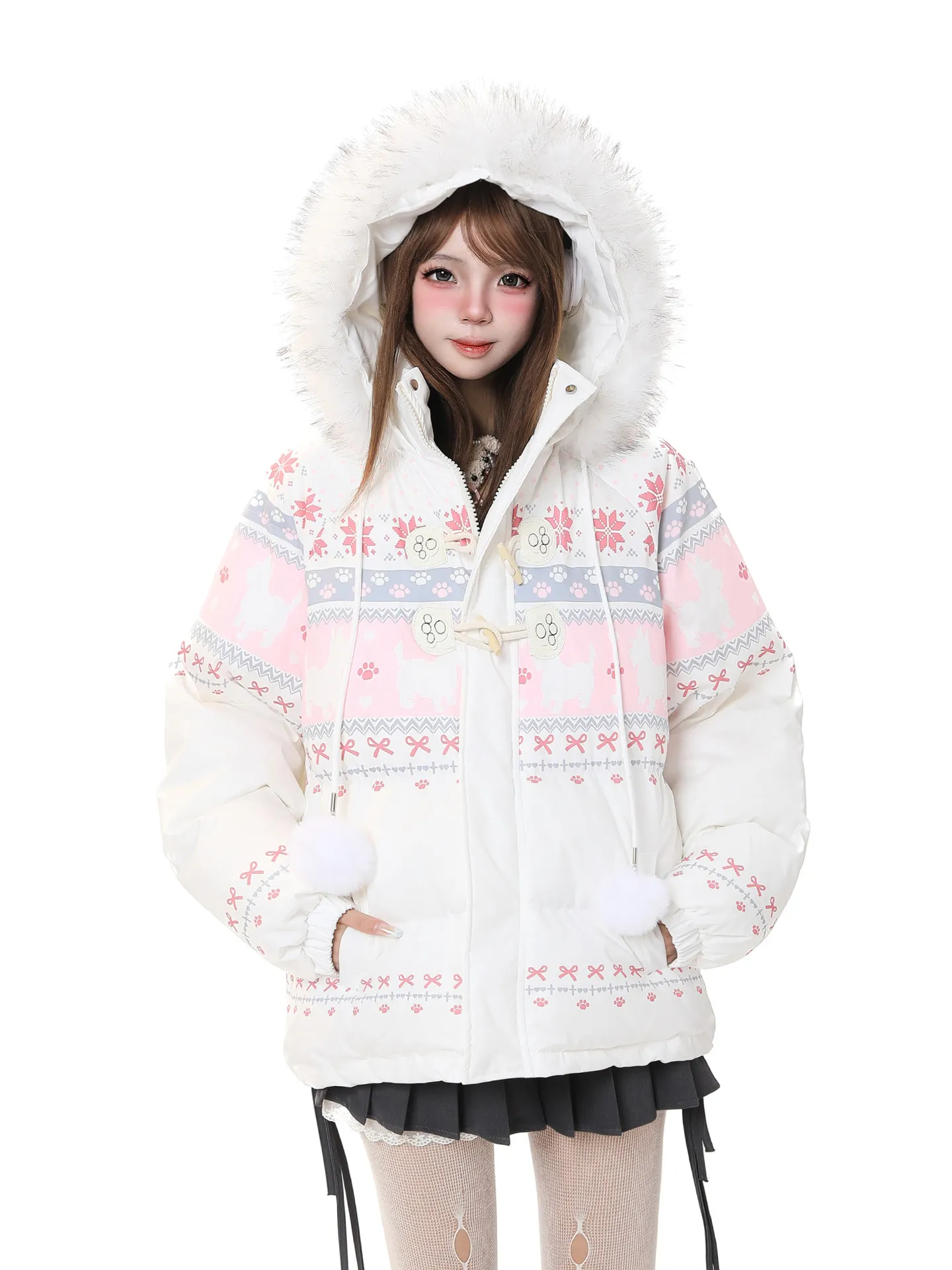 

Женская теплая зимняя хлопковая куртка с капюшоном и мультяшным принтом Sweet Girl, утепленная, в студенческом стиле, с длинными рукавами, на молнии