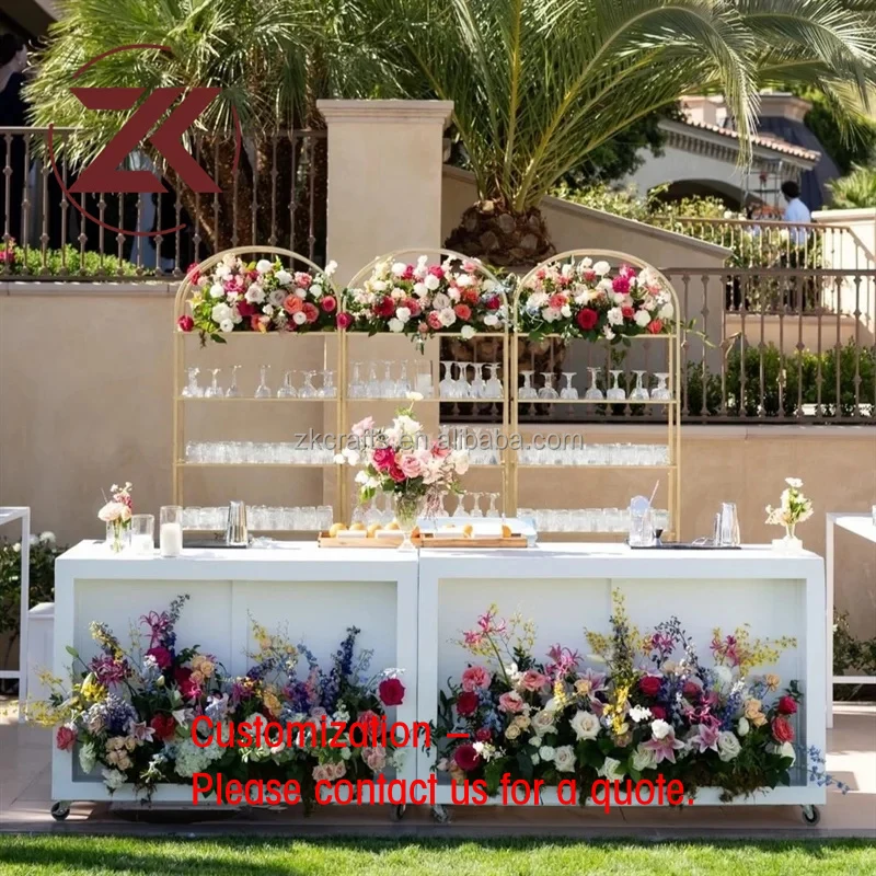 custom.ZKAI Luxury Party Acrylic PVC Table Plinth Wedding Event Rectangle PVC Bar Table With Flowers Decoration