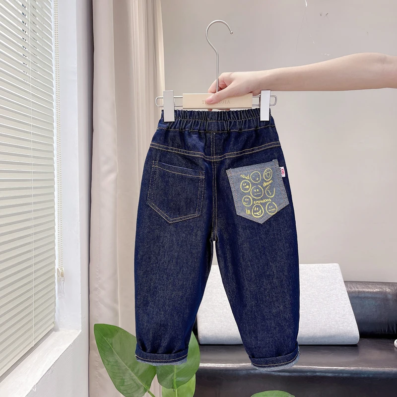 

Spring Fashionable Boys' Denim Jeans High Waist Straight Leg Classic Dad Pants Trendy Streetwear Kids' Clothing Baby Pants
