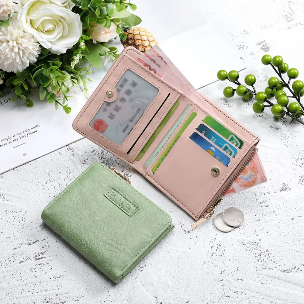 

Fashion Leather Short Wallet Large capacity Small Coin Purse Solid Color Money Bag Gift