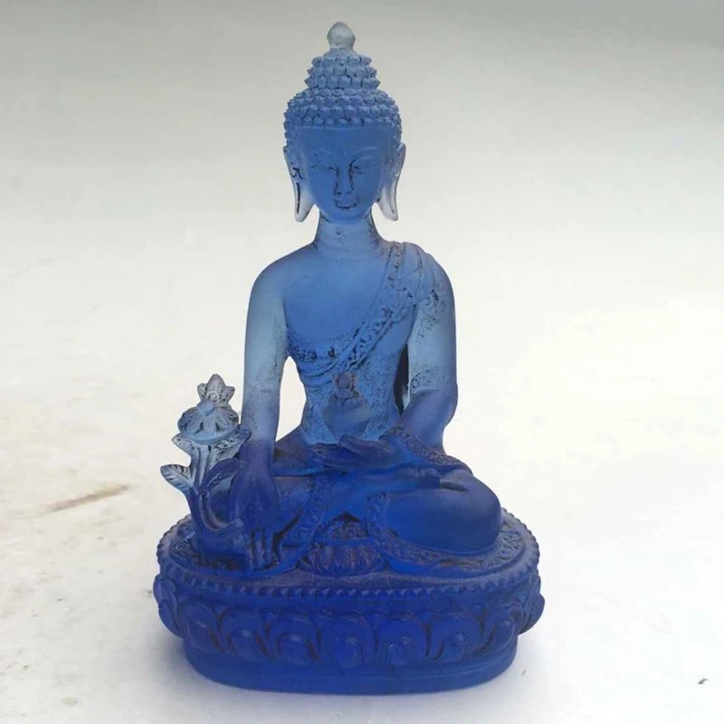 12 cm * / Rare Blue Chines Crystal Glass Liuli Buddha statue