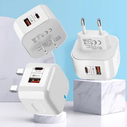 Fast Quick Charging 20W USB C PD Charger Dual Ports Eu US UK AC Home Travel Wall Charger For Iphone 13 14 15 Samsung xiaomi lg