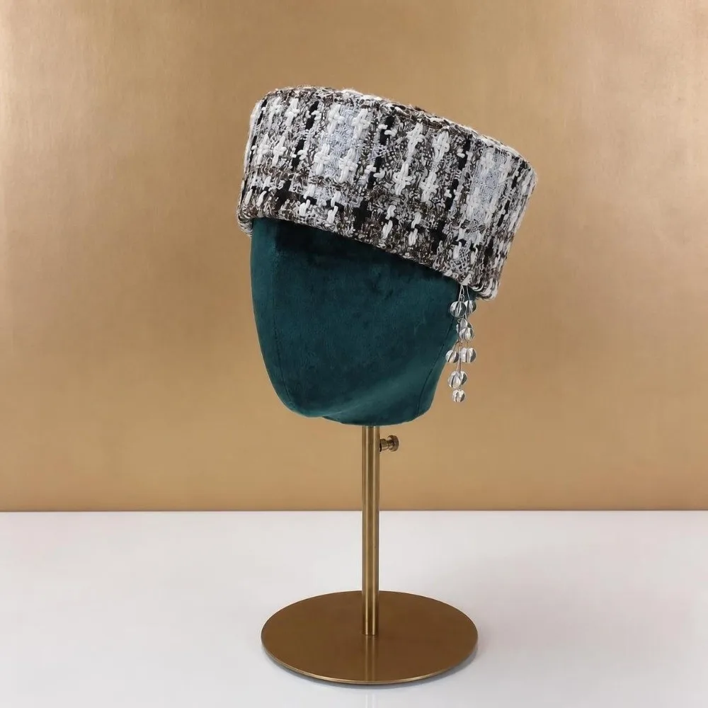 New Adjustable Top Hat for Women Tweed Fabric Winter Pillbox Cap Charming Formal Berets Hats for Wedding Party