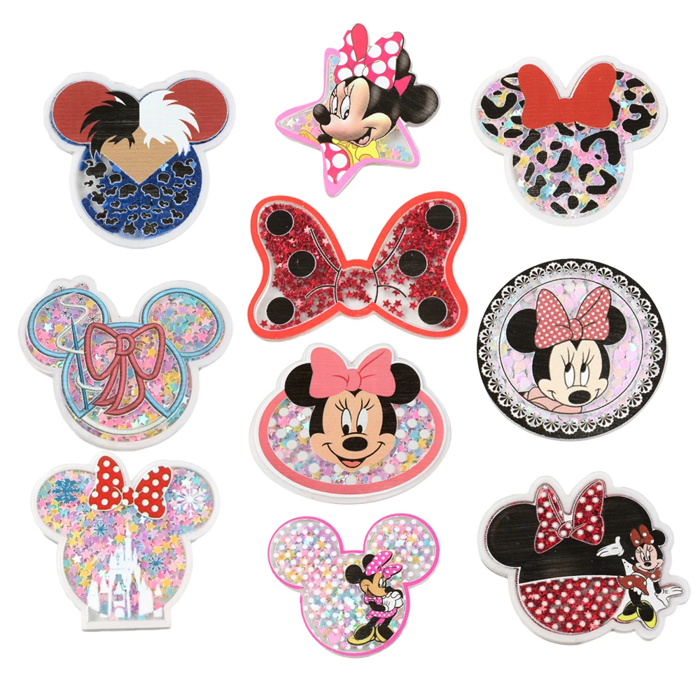 Disney Mickey Quicksand akrylowa planarna żywica zapasy rzemieślnicze Cabochon księga gości DIY do włosów torba z kokardą materiał akrylowy