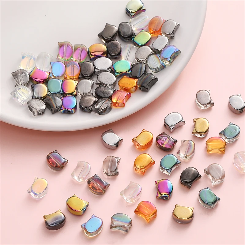 10pcs 10x8mm Colorful Glass Beads Cat\'s Head Loose Beads for Bracelets Necklace Ring Jewelry Making DIY Craft Accessory