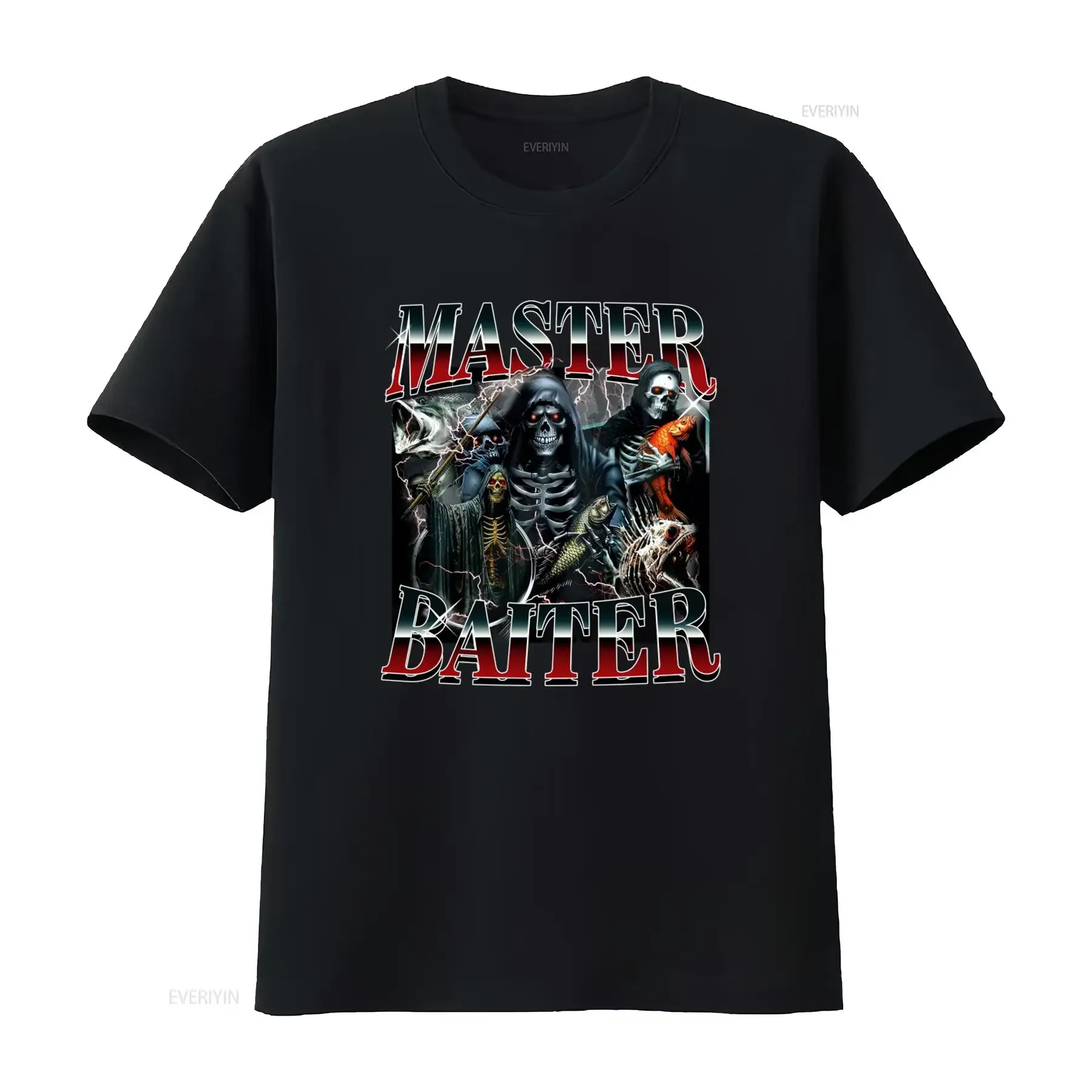 Master Baiter Vintage Style Skeleton T Shirt Funny 90's Bootleg Design Ironic Fishing Themed Perfect for Him Her vintage Unisex