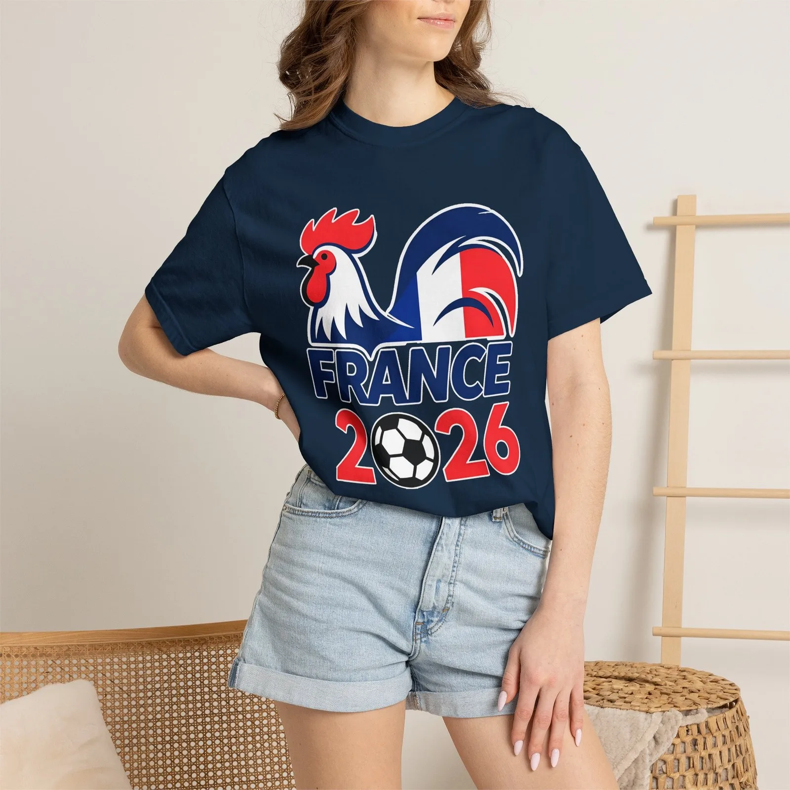 French Rooster France 2026 Soccer Cotton T‑Shirt Men Patriotic French Flag Football Fan Oversized Casual Tee Gift Graphic Tee