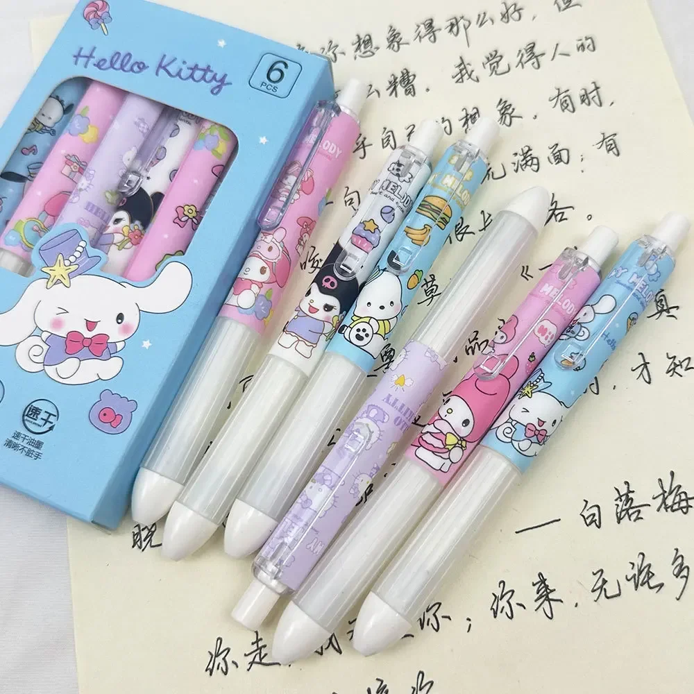 6pcs/set Cute Cartoon Retractable Pen Good-looking Quick-dry Smooth ST Head The 0.5 Mm Black Gel Pen Pupil Do Homework