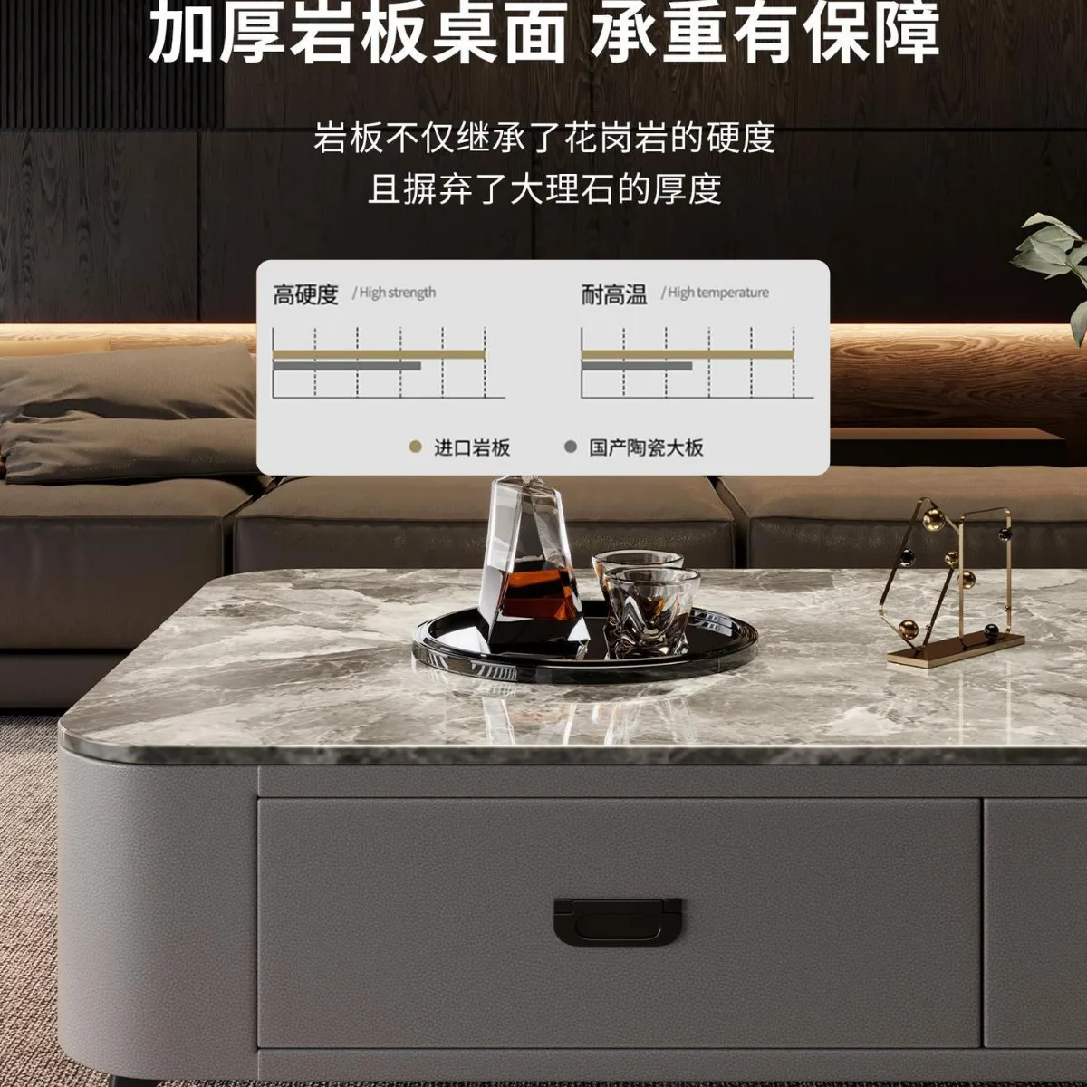 Table basse en dalle de roche, salon, ménage, petit appartement, table basse