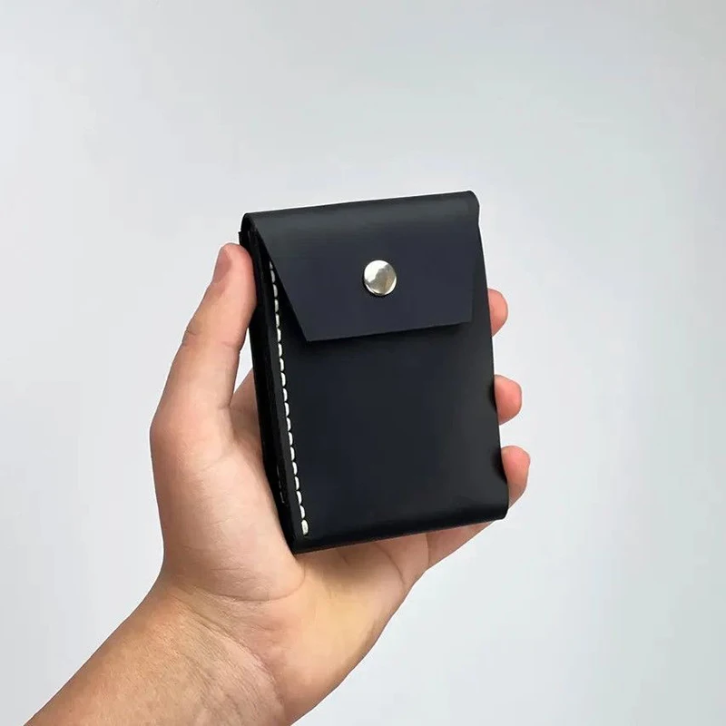 100% Genuine Leather Wallet For Men Male Original Cowhide Slim Thin Minimalist Front Pocket Cash Wallet Card Holder Flap Closure