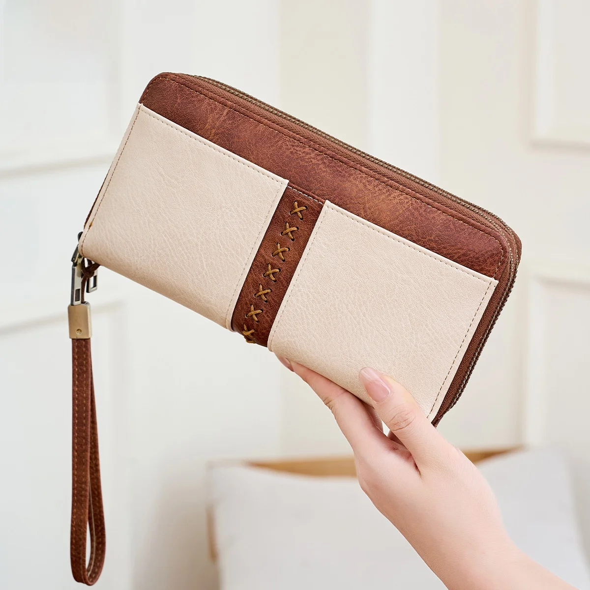 Dubbele Rits Grote Capaci Kleur Blo RFID Dames Portemonnee Charme Oneindige Lange Portemonnee Faionable Heren Polshand Handtas