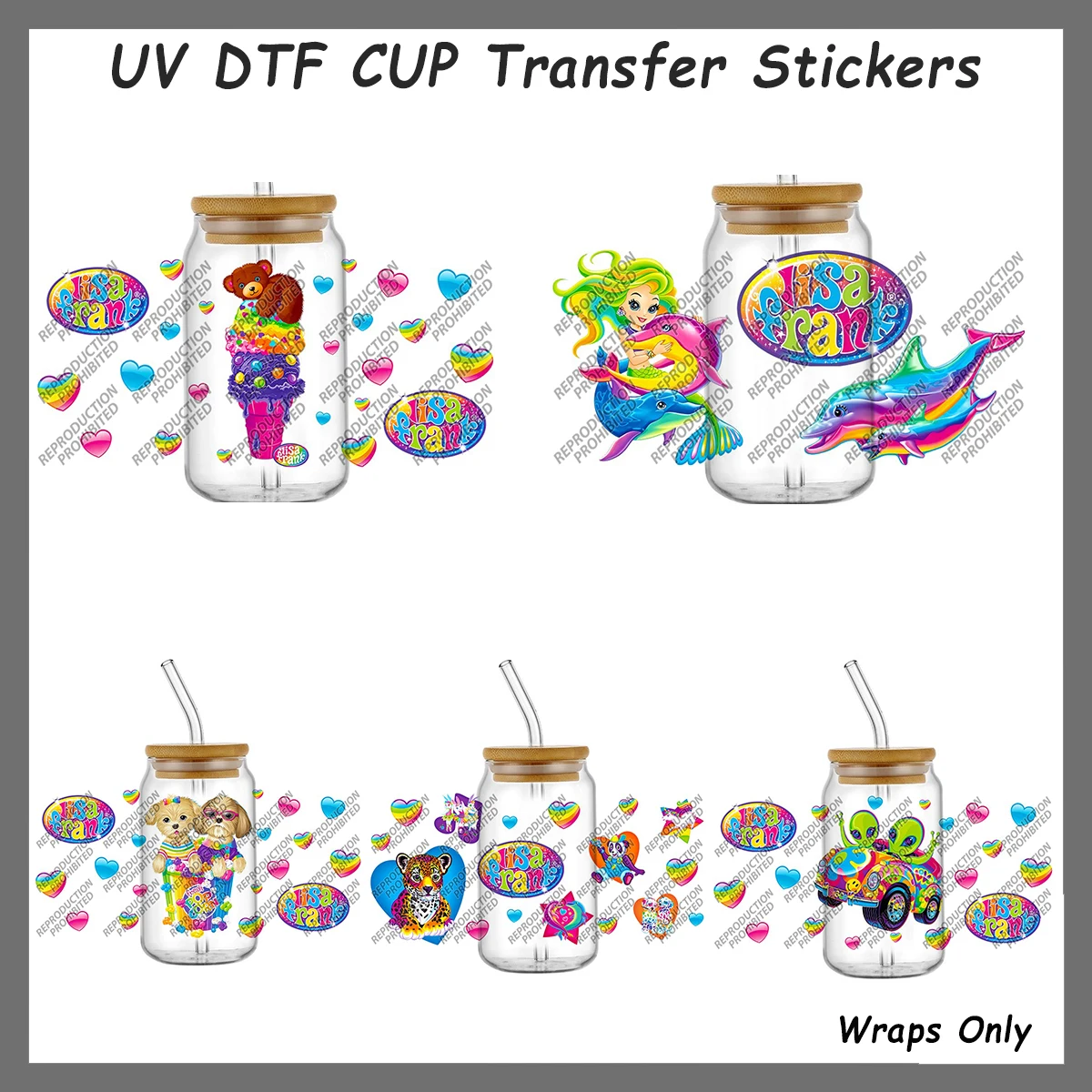 

Retro 90 Neon Rainbow Style UV DTF Cup Transfer Sticker for 16oz Tumbler Vibrant Animal Print Libbey Wrap Decal DIY Craft