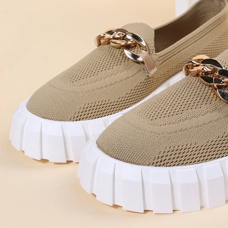 Spring Autumn Large Size 36-43 Women\'s Shoes Casual Metal Chain Muffin Bottom Breathable Mesh Thick Sole Shoes Tenis De Mujer