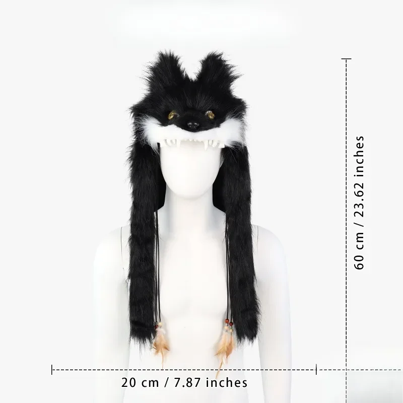 Handwork Werewolf Tribe Faux Fur Wolf Head Hat Medieval Vikings Headwear Headgear Cosplay Props