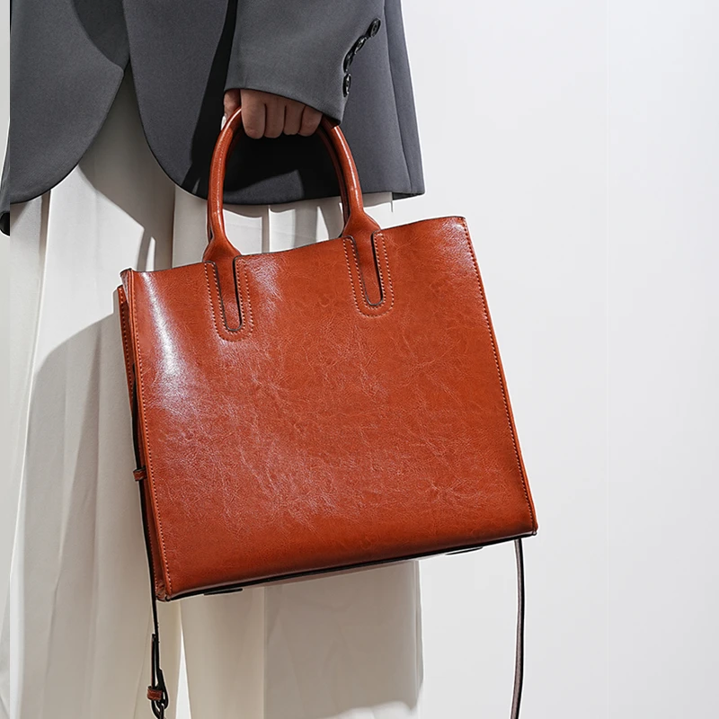 Burminsa-Grand fourre-tout en cuir de vachette véritable pour femme, sacs à main de créateur, shopper féminin, sacs initiés au travail Piedmont, tendance 2024