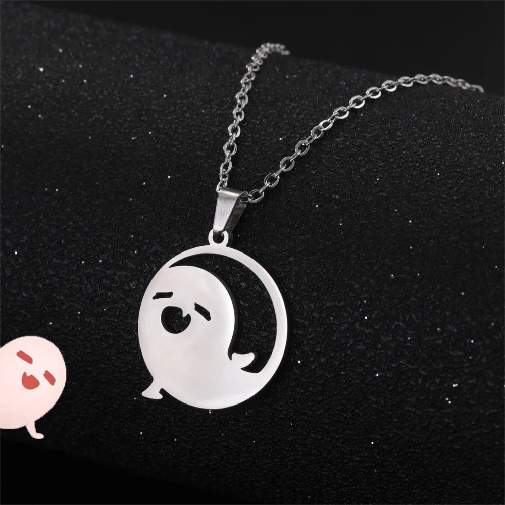 EUEAVAN Anime Genshin Impact Hu Tao Pendant Necklace Cute Cartoon Stainless Steel Ghost Necklaces Fashion Jewelry Halloween Gift