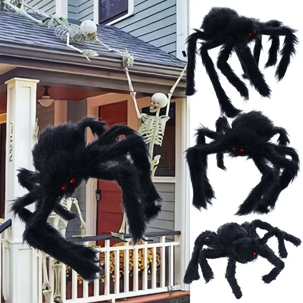 Super big Halloween DIY Ornament Spooky Decor Horror Giant Spider Black Plush Spider Artificial Spider Haunted House Decor