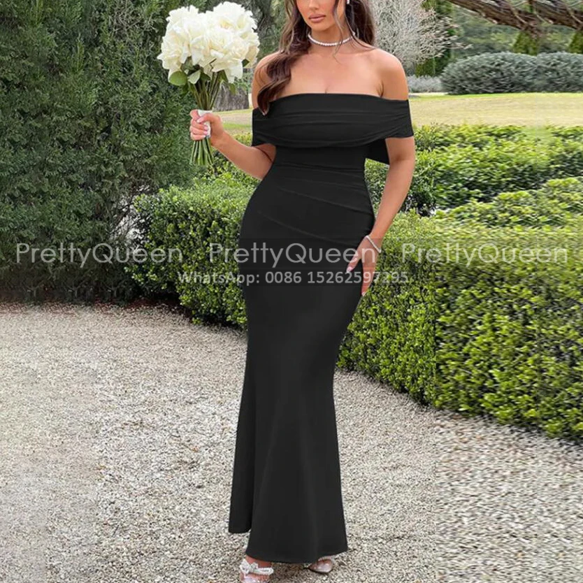 Customized Off Shoulder Mermaid Bridesmaid Dresses With Bow Plus Size Women Long Trumpet White Wedding Party Dress Maid Of Honor