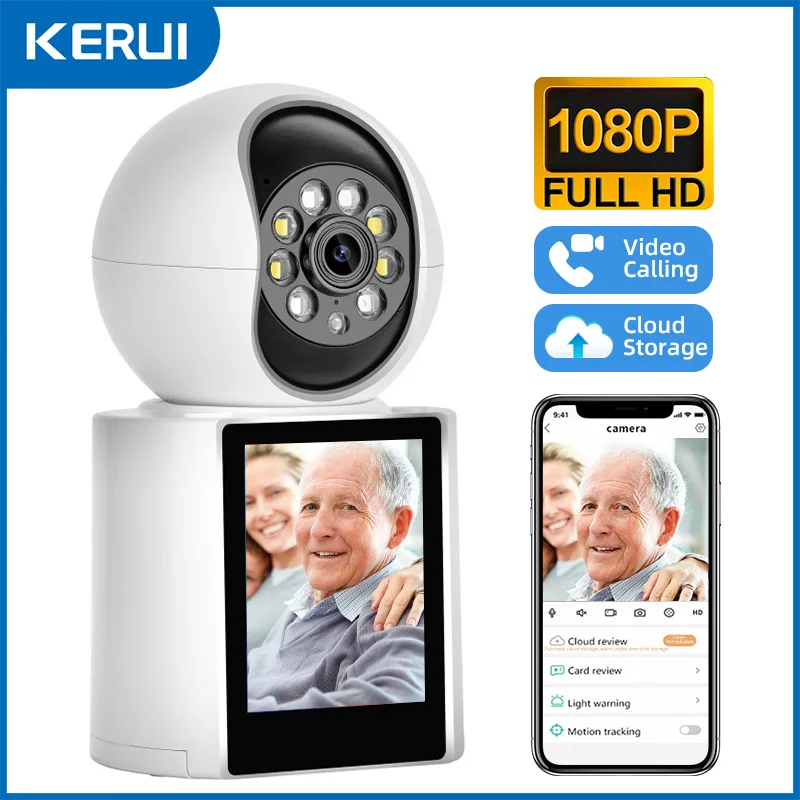 KERUI 1080P 2.0MP HD PTZ WIFI IP Camera Video Calls With 2.8 Inch IPS Screen Home Security Surveillance Baby Monitor Icsee