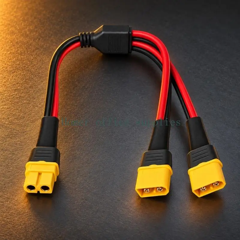 K43B Battery Parallel Splitter Power Cable with Tinned Metal Conductors, PVC Covering, and One-to-Two Y-Shaped Layout for Model