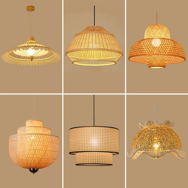 Rattan Anhänger Lampe Bambus Holz Kreative Persönlichkeit Hand Gestrickte Einfache Wohnzimmer Bambus Licht Halterung Hängen Lampe