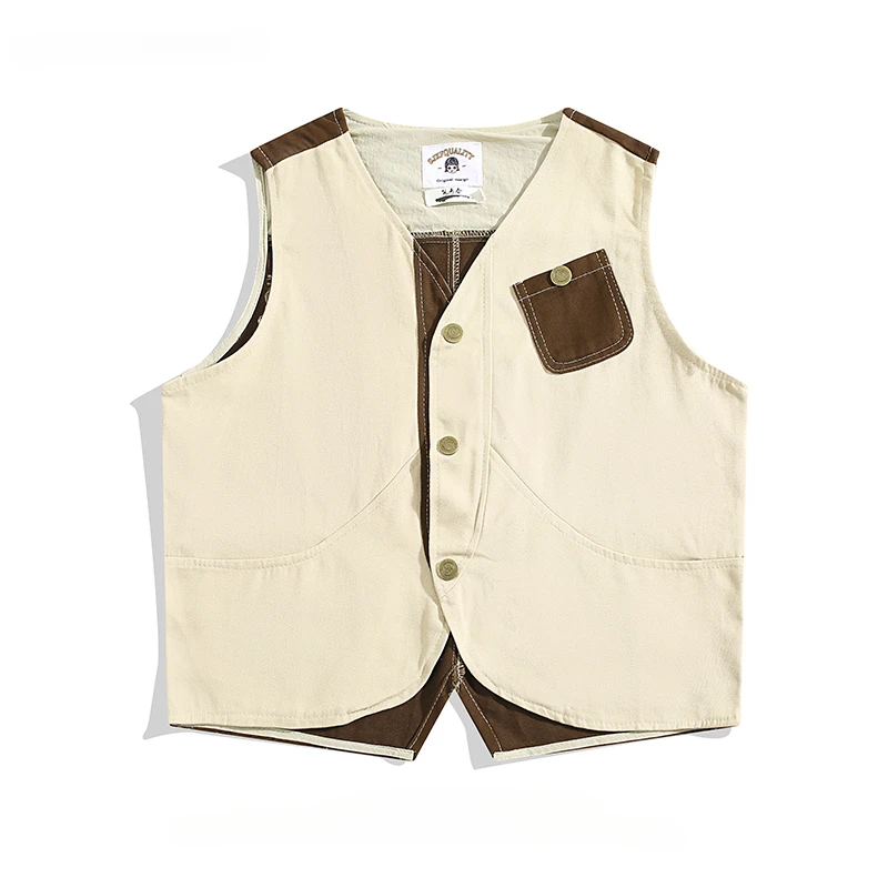 

Men's Contrast Color Spliced V-neck Sleeveless Button Vests Trendy Brand Korean Style Layered Loose Casual Waistcoat Vest Coats