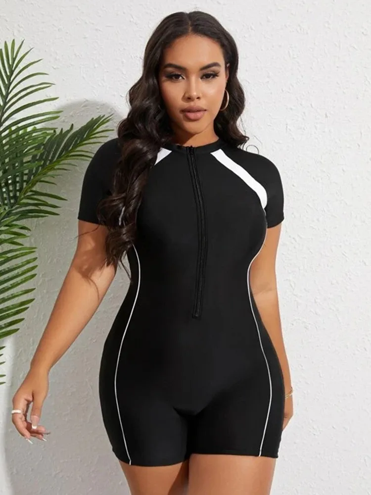 Rash Guard Plus Size Swimwear Woman Bikini 2024 Surfsuit Short Sleeve Swimsuit One Piece Women Swimming Suit Monokini Beachwear