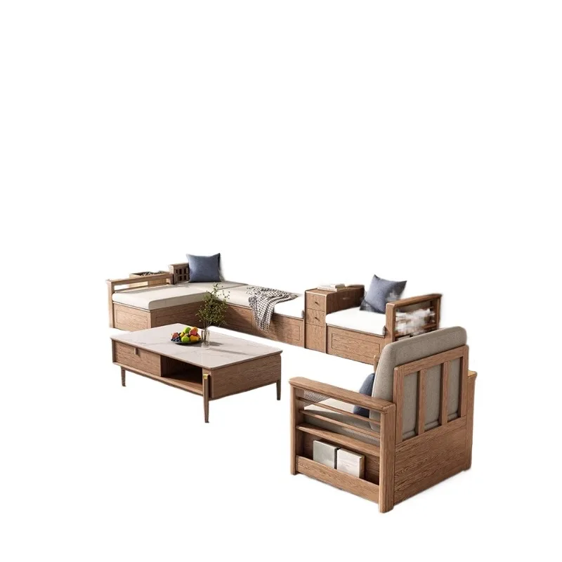 

High box storage sofa winter and summer dual-purpose box type with middle cabinet, new Chinese ash wood storage solid wood