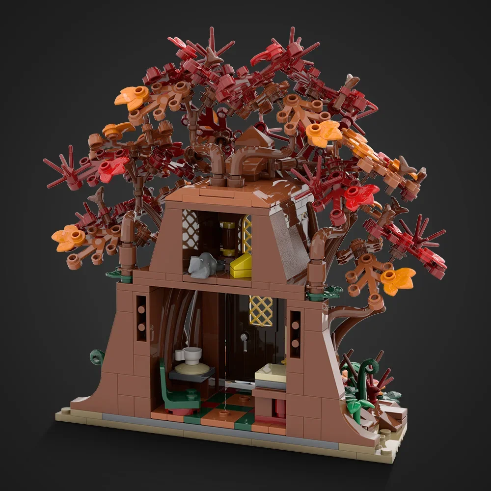 MOC Elf House Street View Woodland in Autumn Building Blocks Model Red Tree House Bricks diy Assembled Toy Children Gift