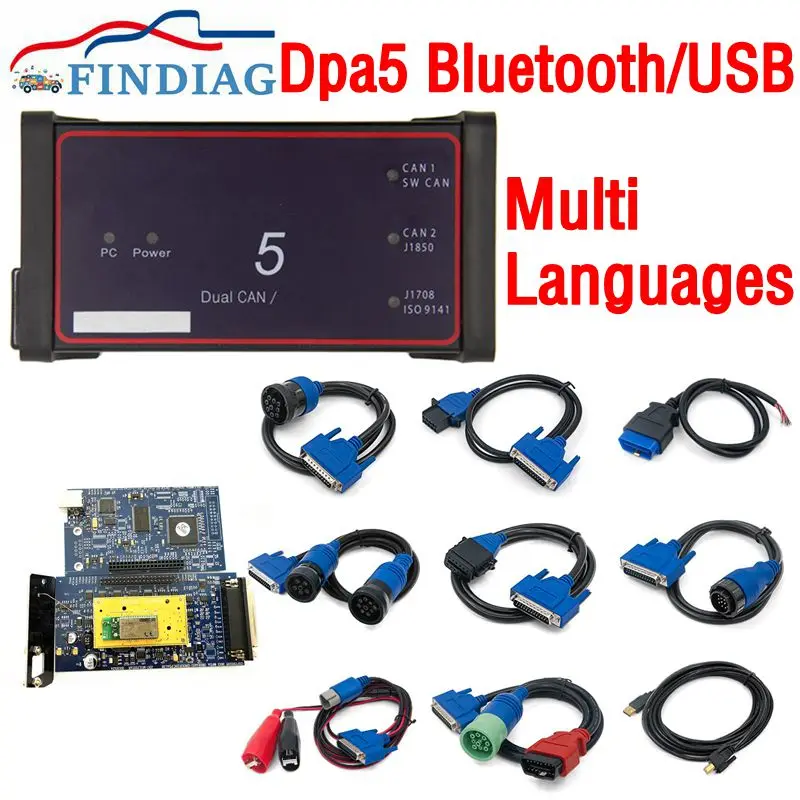 

Многоязычный диагностический инструмент для грузовиков DPA5 USB/Bluetooth Адаптер протокола Dearborn DPA 5 Сверхмощный сканер грузовиков DPA5