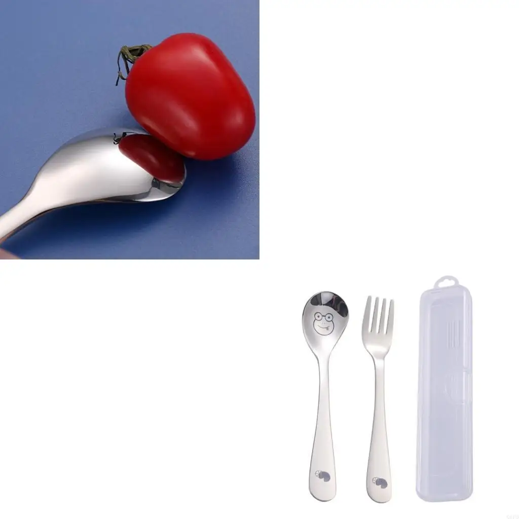 

Child Spoon & Fork Portable Feeding Spoon Baby Learn to Eat Training Dinnerware