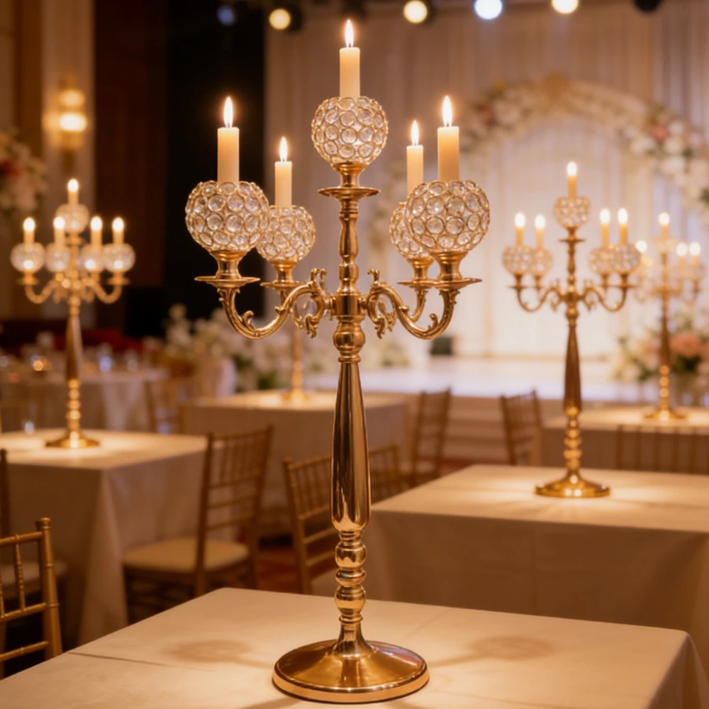 90cm/100cm 5pcs/10pcs  5Arms Candlestick Holder Gold Metal Candle Holder Gold Centerpieces for Wedding Banquet Tables Decoration
