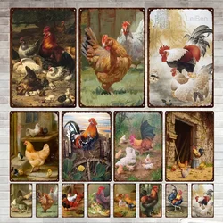 Chicken Vintage Metal Tin Signs Chick Rooster Hen Egg Farm Fence Sign Retro Plaque Decorative Plate for Farm Plate Home Decor