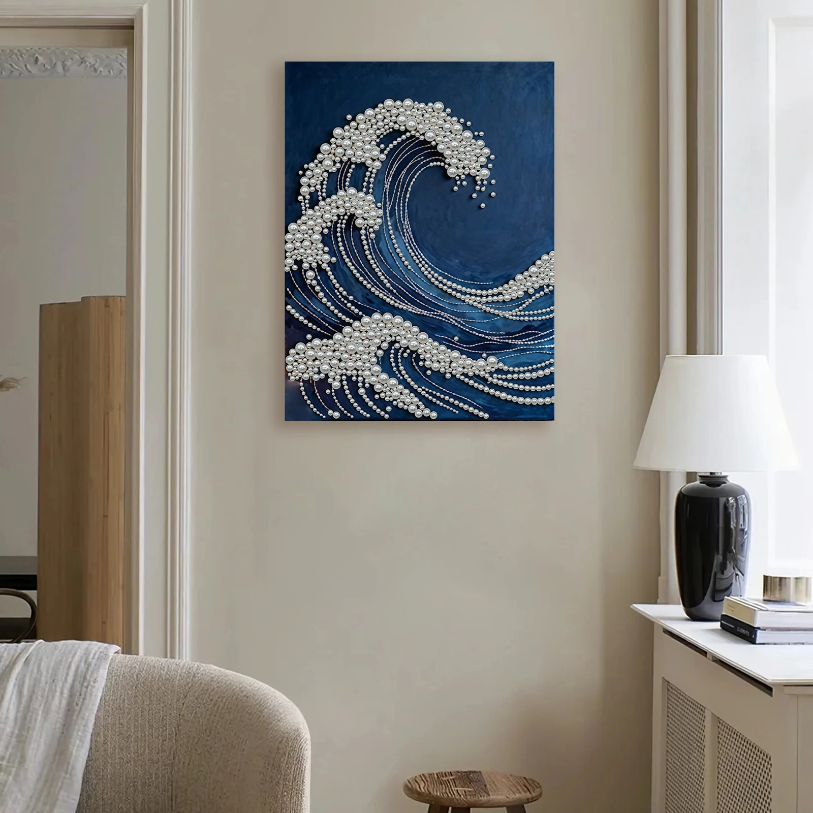 

Waves DIY Pearl Painting Art Kits for Adults Home Wall Decor Pearl Gem Paintings Picture Arts Craft With Frame 30x40cm