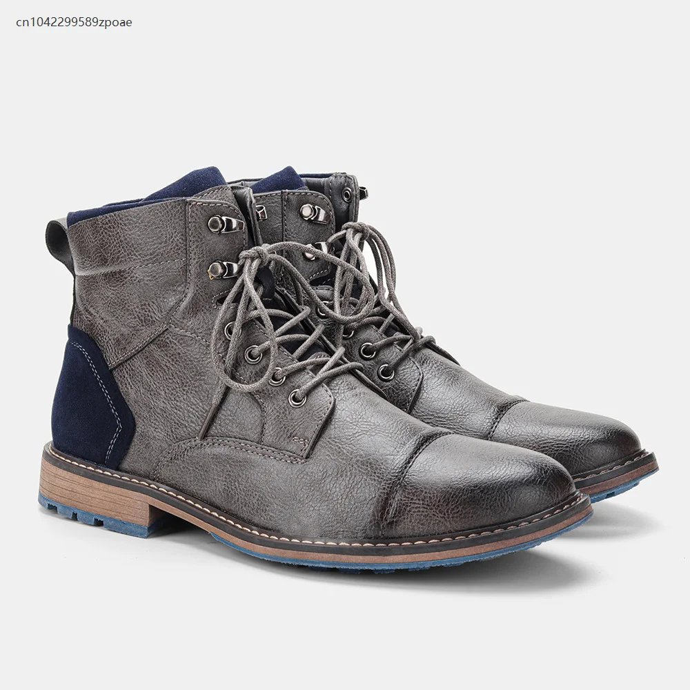 Men's Leather Boots Single Boots Fashion Work Boots High Top  Boots Pu Leather Casual Shoes Halloween Party Cosplay Props