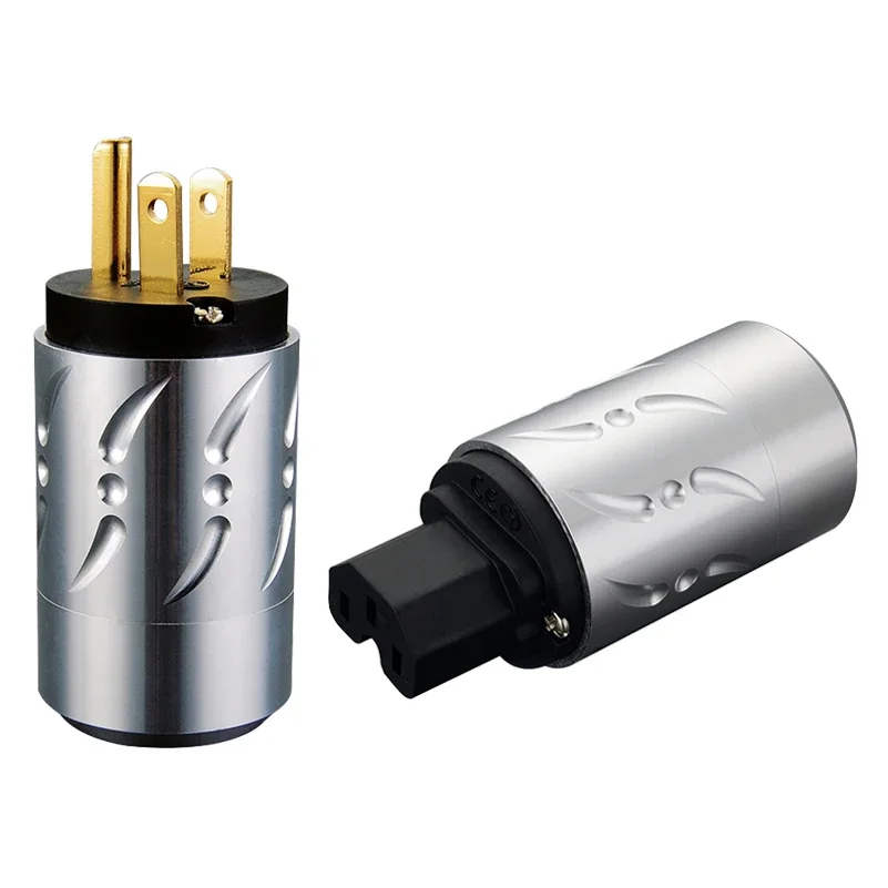 One pair Viborg VM502G+VF502G US power plug pure copper Gold plated AC power plug with IEC plug