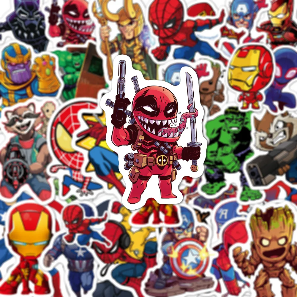 10/30/50/100pcs Disney Movie The Avengers Cartoon Stickers Cool Super Hero Anime Decals DIY Helmet Bike Car Cute Sticker for Kid