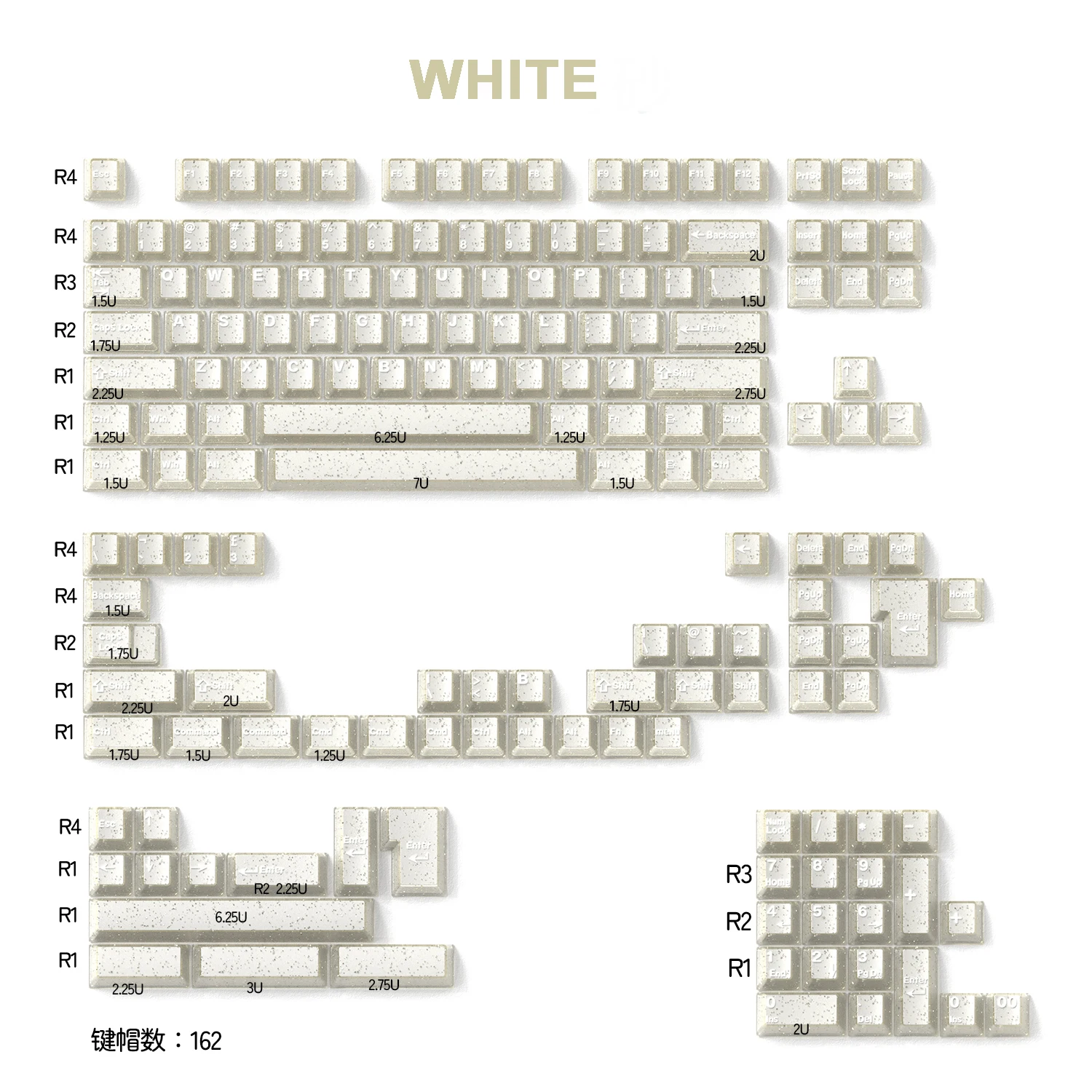 

Glitter Translucent Keycaps 162 Keys pbt+pc Double shot cherry profile keycap sets For MX Switches Mechanical Keyboard