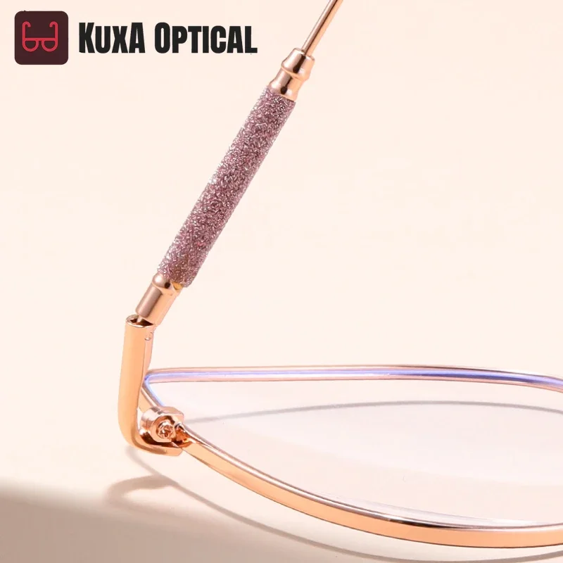 KUXA موضة إطار كبير عين القط وصفة طبية نظارات النساء قصر النظر النظارات البصرية مكافحة الضوء الأزرق نظارات القراءة التقدمية