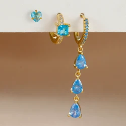 3PCS New Stainless Steel Zircon Water Drop Hoop Earrings Set For Women 18K Gold Plated Huggie Heart Earring Piercing Jewelry
