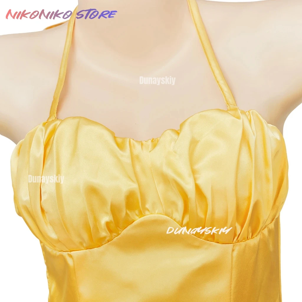 الموسيقية الشريرة غليندا كوسبفريه زي غليندا فستان بحزام أصفر مرحلة الأداء مسرح ملابس النساء فستان حفلة الهالوين