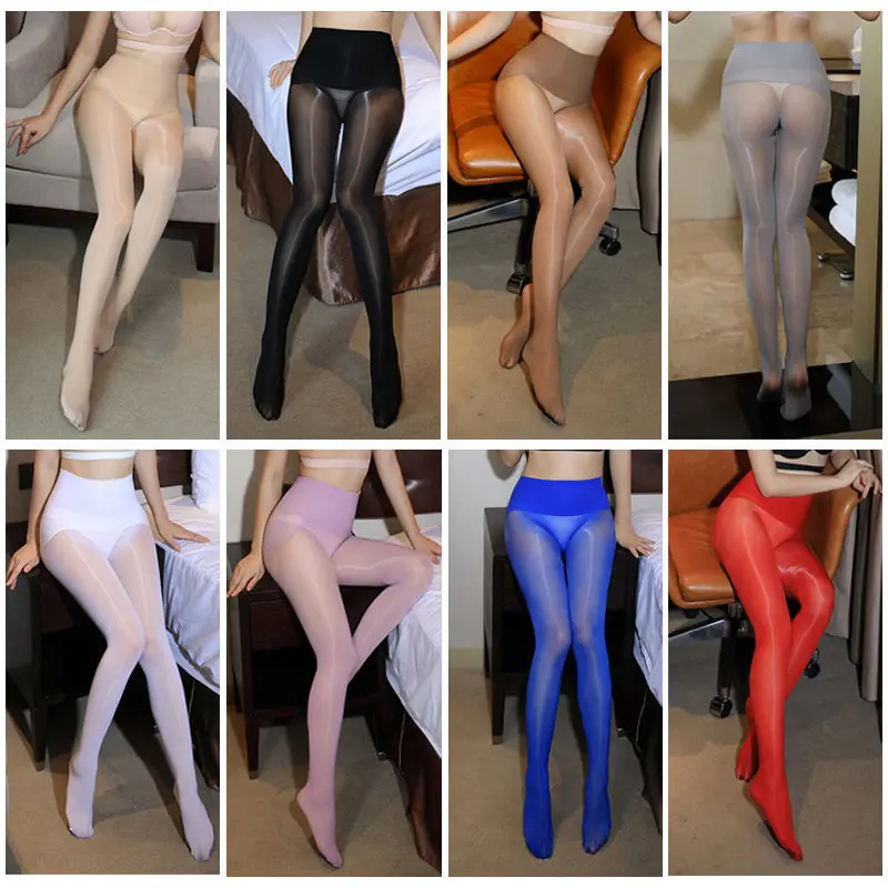 Women Sexy 8D Thin 360 Seamless Oil Shiny Smooth Stockings Pantyhose Clubwear High Waist Hosiery Lingerie Tights Multicolor