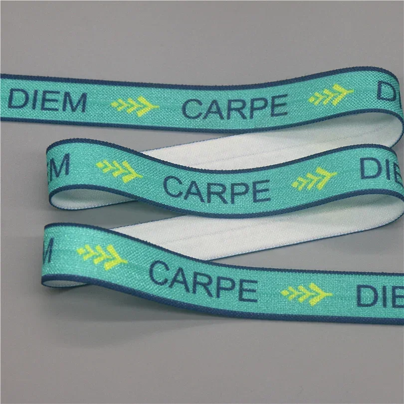 DHK 5/8\'\' 5yards Good Vibes Amour Carpe Printed Fold Elastic FOE Stretch Ribbon Accessories Decorations Craft DIY Sewing C2595