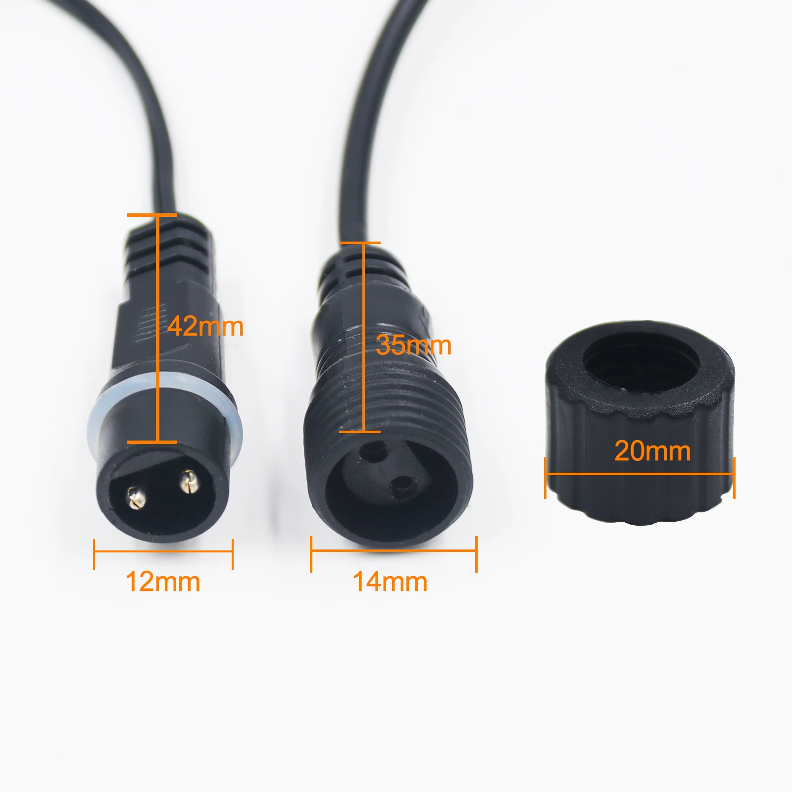 IP67 Male To Female LED Connector Wire 1.2M 3M Waterproof Black Power Cord 5/10pcs 2Pin Extension Power Cable For Solar Panel